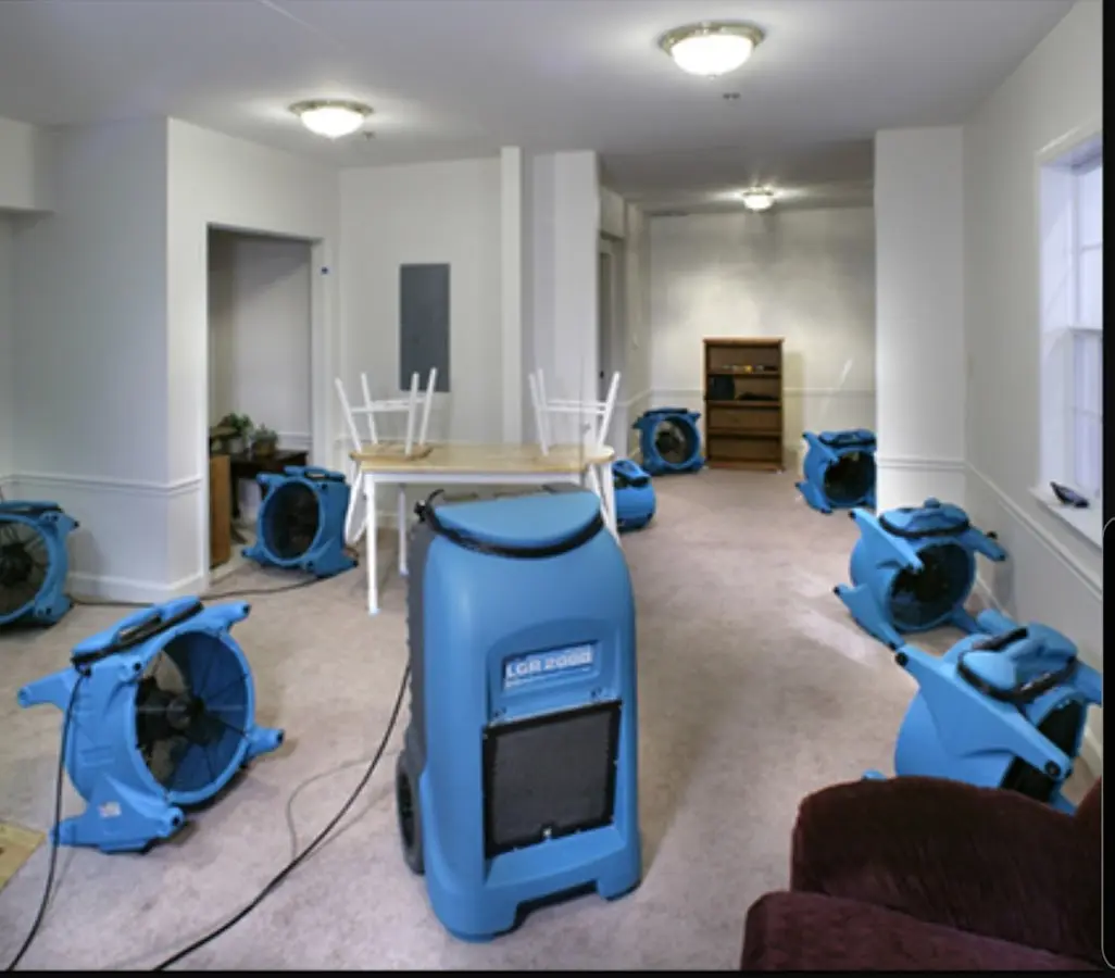 Air movers and dehumidifier setup for Water Damage Restoration in West Whittier-Los Nietos