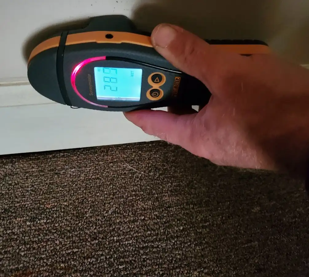 Moisture detection at baseboard during Sewage Cleanup & Sanitation in West Whittier-Los Nietos